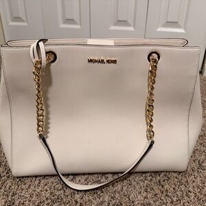 Michael Kors Cream Tote with Gold Chain
